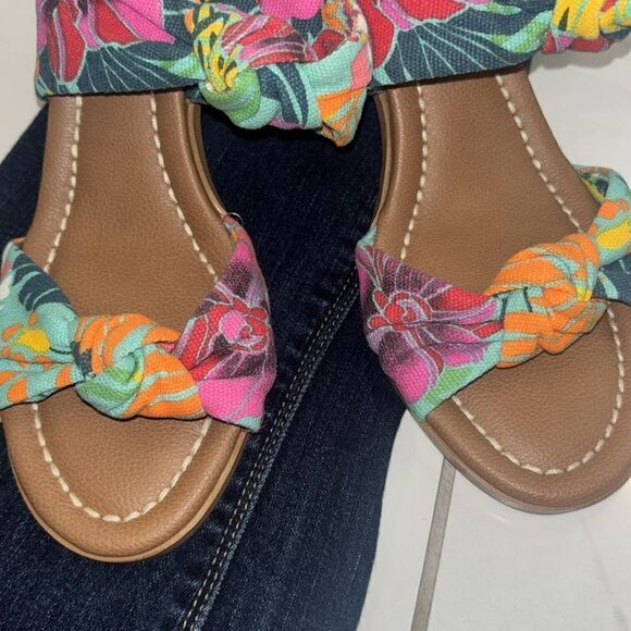 Alex Marie Pink/Green Floral Resort 3” Block Raffia Sandals Sz 7.5 EUC - Picture 8 of 11